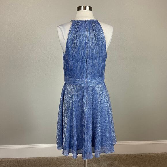 Betsy & Adam Metallic Halter Fit and Flare Mini Cocktail Dress Blue Size 12 - Picture 6 of 13